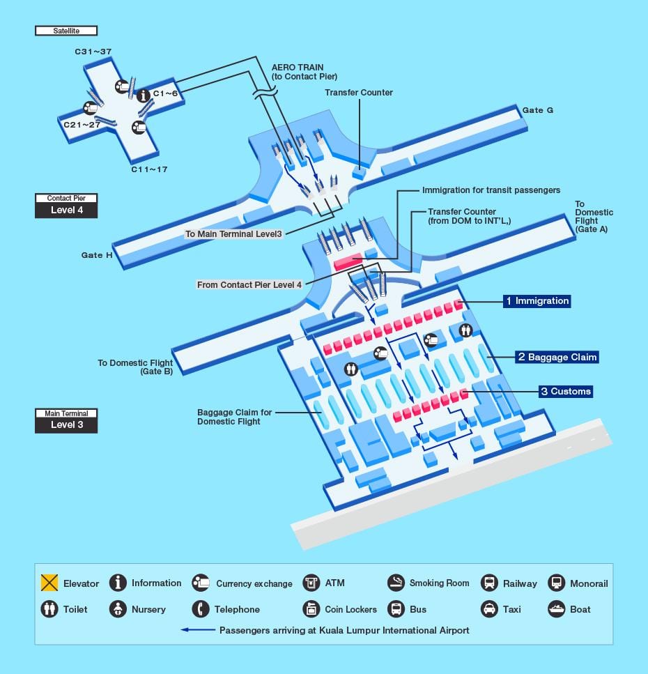 Kuala Lumpur (KL) luchthaven terminal kaart