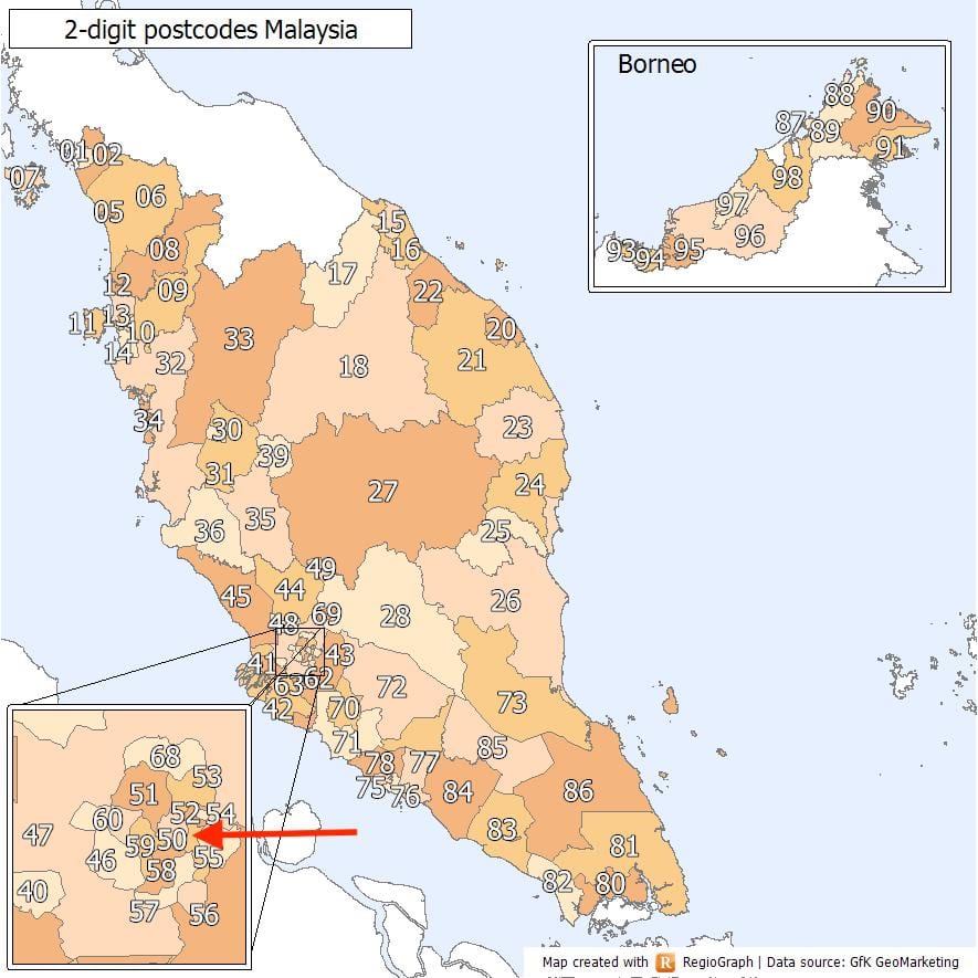 Kuala Lumpur (KL) postcode kaart